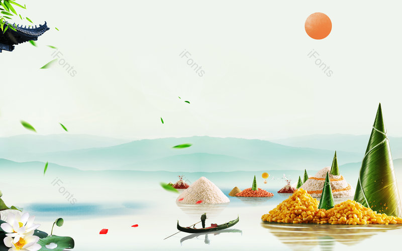 中国风端午节粽子山水创意背景 ,插画/手绘图,插画/手绘图库,插画/手绘图下载,插画/手绘